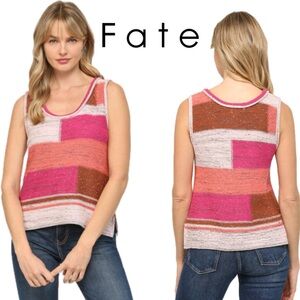 NWT Fate Color Block Pink Peach Patchwork Sleeveless Sweater Tank Boutique L